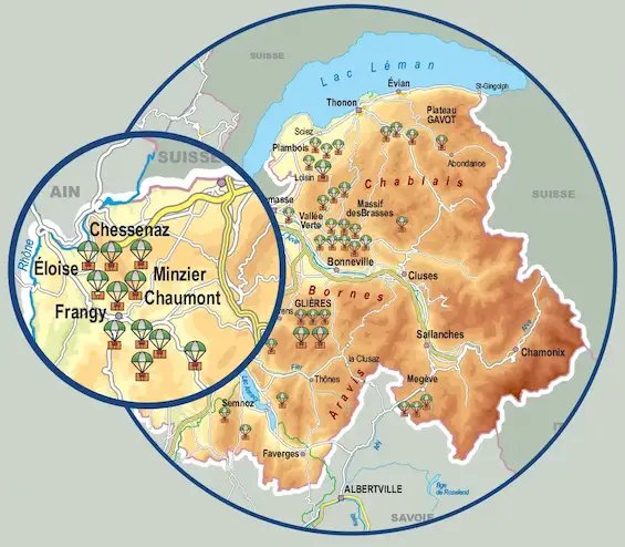 Carte des parachutages au profit de la résistance en Haute-Savoie