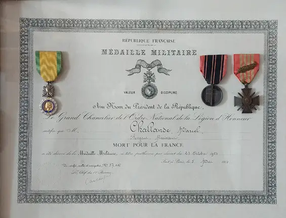 Tableau des médaille Challande Marcel, François