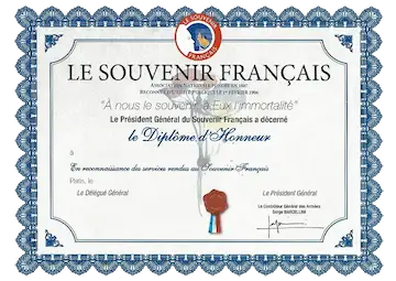 Remise du Diplôme d'honneur du souvenir Français - 2 ans de présence active au sein de l'association