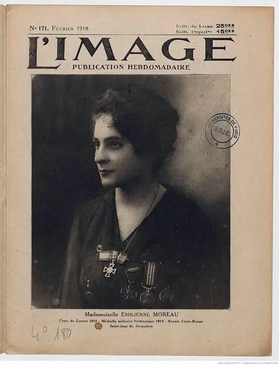 Émilienne MOREAU-EVRARD croix de guerre, médaille militaire une de l'image