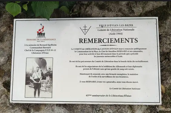 Évian - Plaque Commandant Bernard Epelbeim