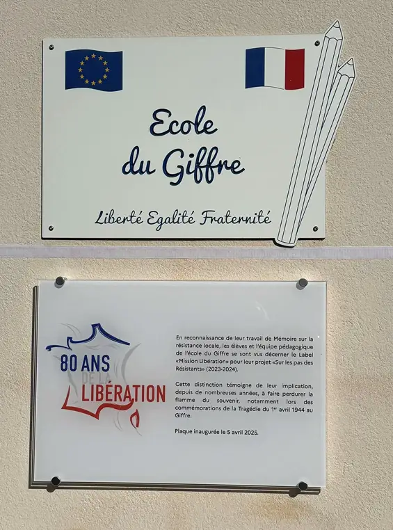 Plaque Label Mission Libération à l'école du Giffre