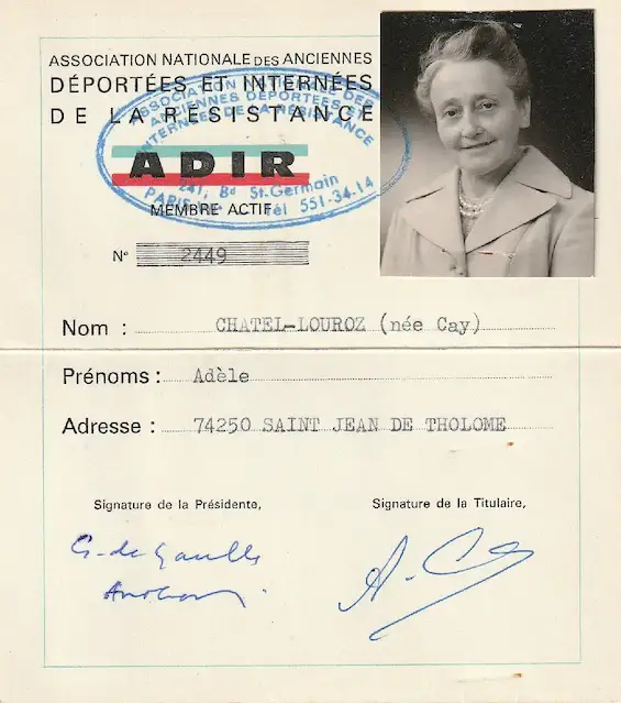 Matricule 27149 au camp de Ravensbrück, Adèle Chatel-Louroz (née Gay) devient membre de l’Association nationale des anciennes déportées et internées de la Résistance (Adir) quelques années après sa libération. Photo Jeanne Chatel-Louroz