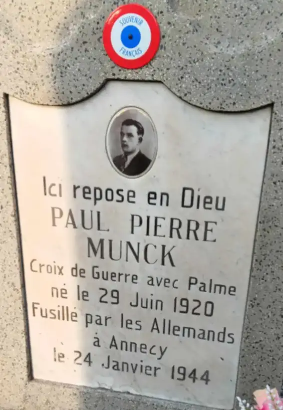 Résistant en Haute-Savoie : Munck Paul Pierre; Corps francs Simon, fusillé à Annecy — Tombe