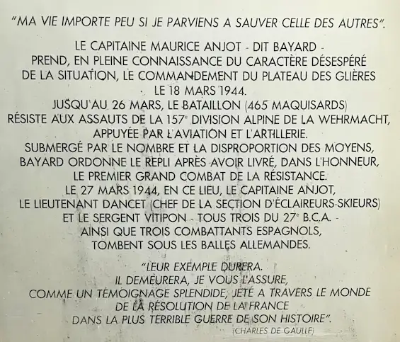 Nâves-Parmelan — Plaque explicative Capitaine Anjot